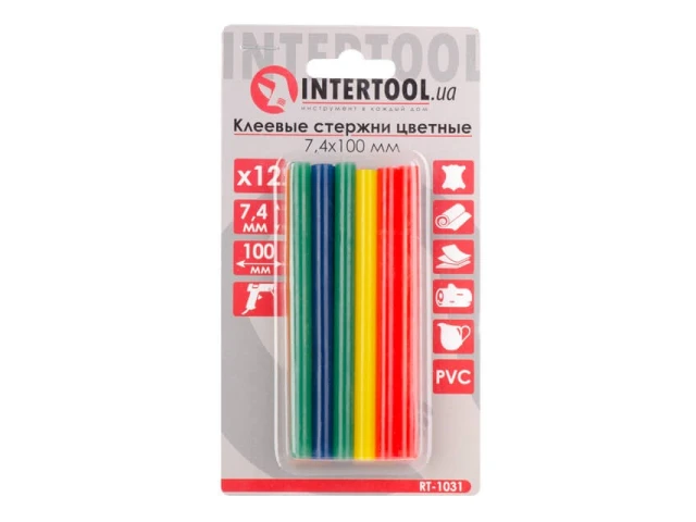 Комплект стрижнів клейових кольорових 7,4 мм * 100 мм, 12 шт INTERTOOL RT-1031 