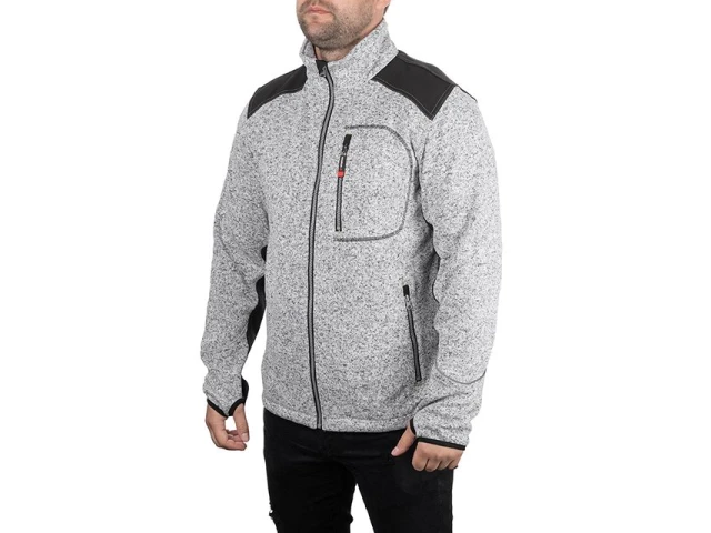 Куртка в'язана SOFTSHELL сірого кольору з чорними вставками, тканина - 100% поліестер 270 G, з кишенею на грудях і двома бічними, розмір L INTERTOOL SP-3113 