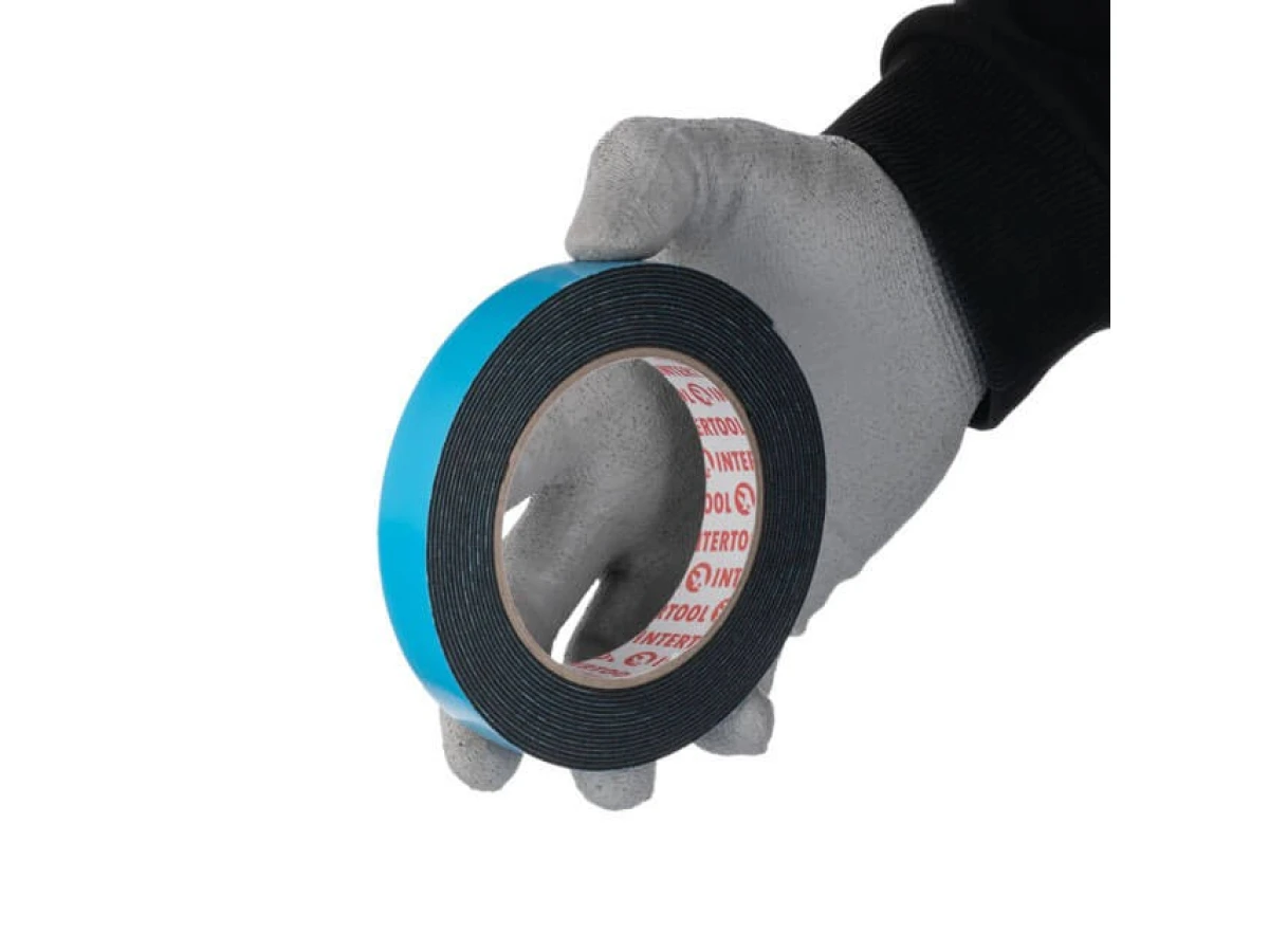 Стрічка клейка двостороння автомобільна 19 мм * 5 м * 1 мм, чорна, спінений поліетилен INTERTOOL KT-0812 