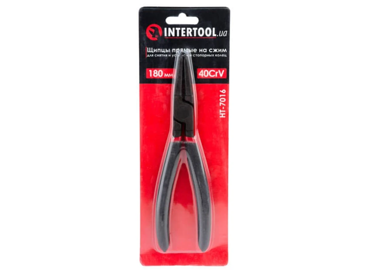 Щипцы для снятия и установки стопорных колец 180мм, прямые на сжим, 40CrV, фосфатированные. INTERTOOL HT-7016 