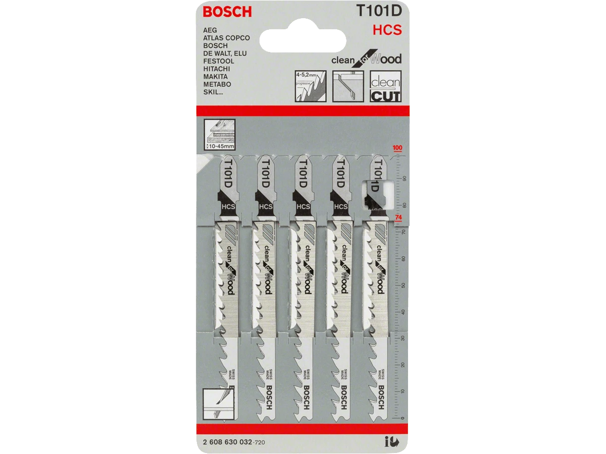 5 Лобзикових пилок T 101 D Clean for Wood, HCS 