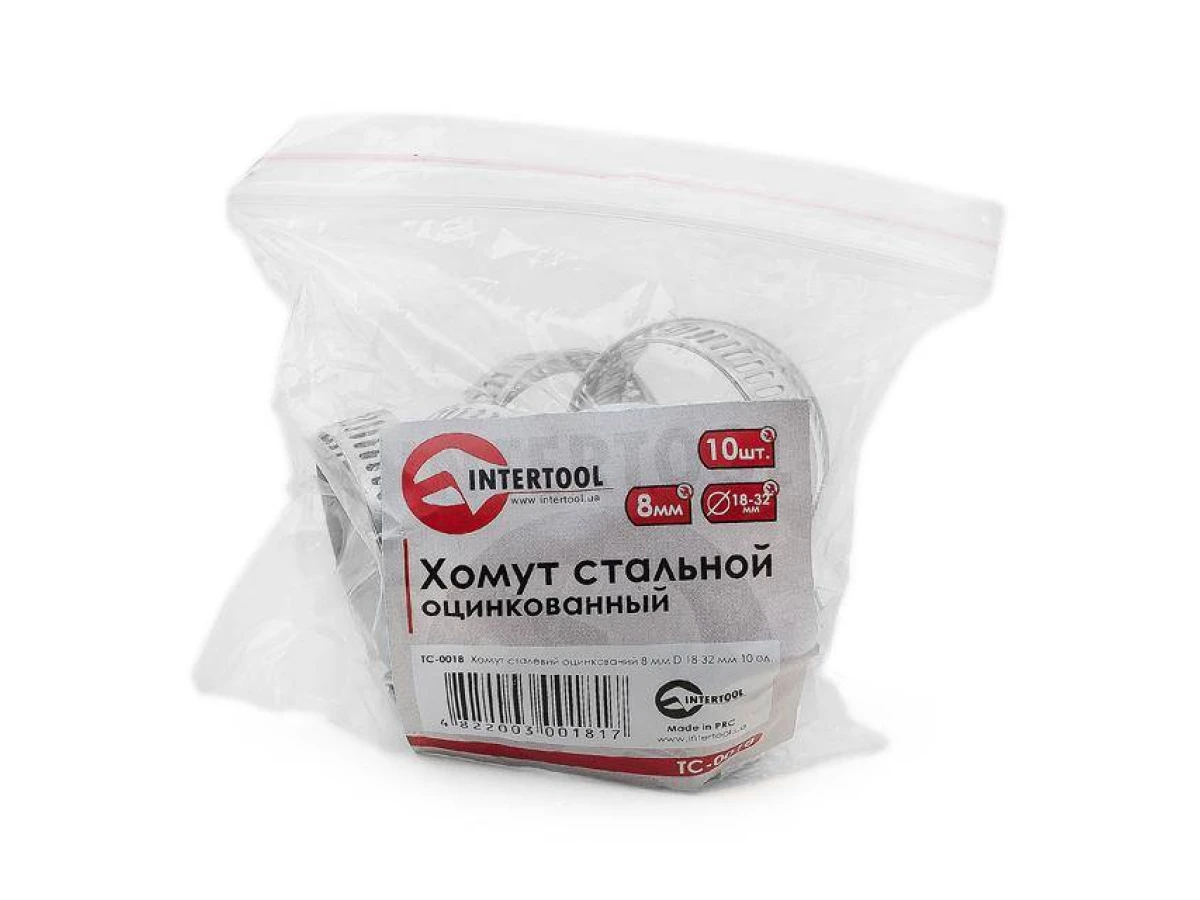 Хомут сталевий оцинкований 8 мм, D - 18-32 мм INTERTOOL TC-0018 