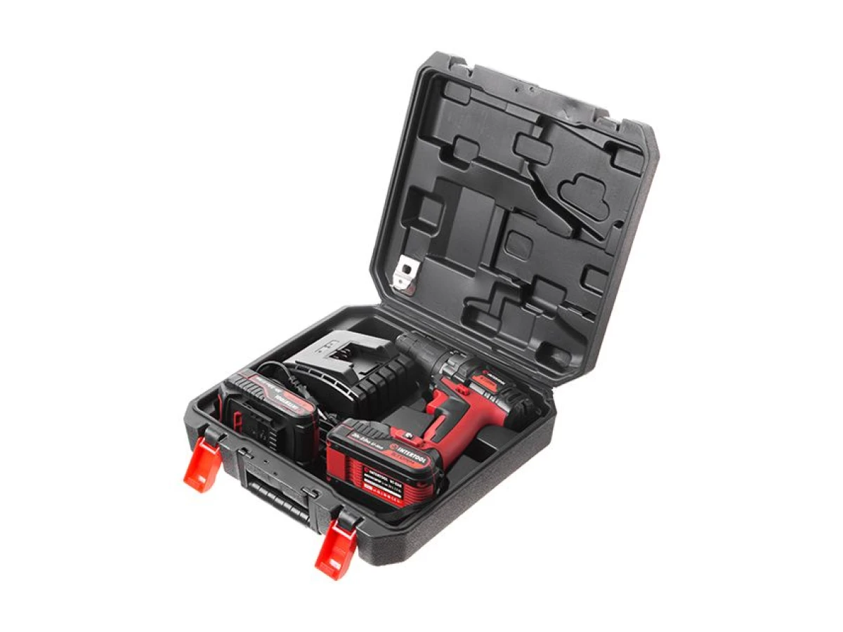 Дриль-шурупокрут акумуляторний 20 В, 35 Nm, 0-400/0-1500 об/хв, 0,8-10 мм, літій-іон, 2x2.0 Ач, ЗП, кейс INTERTOOL WT-0328 