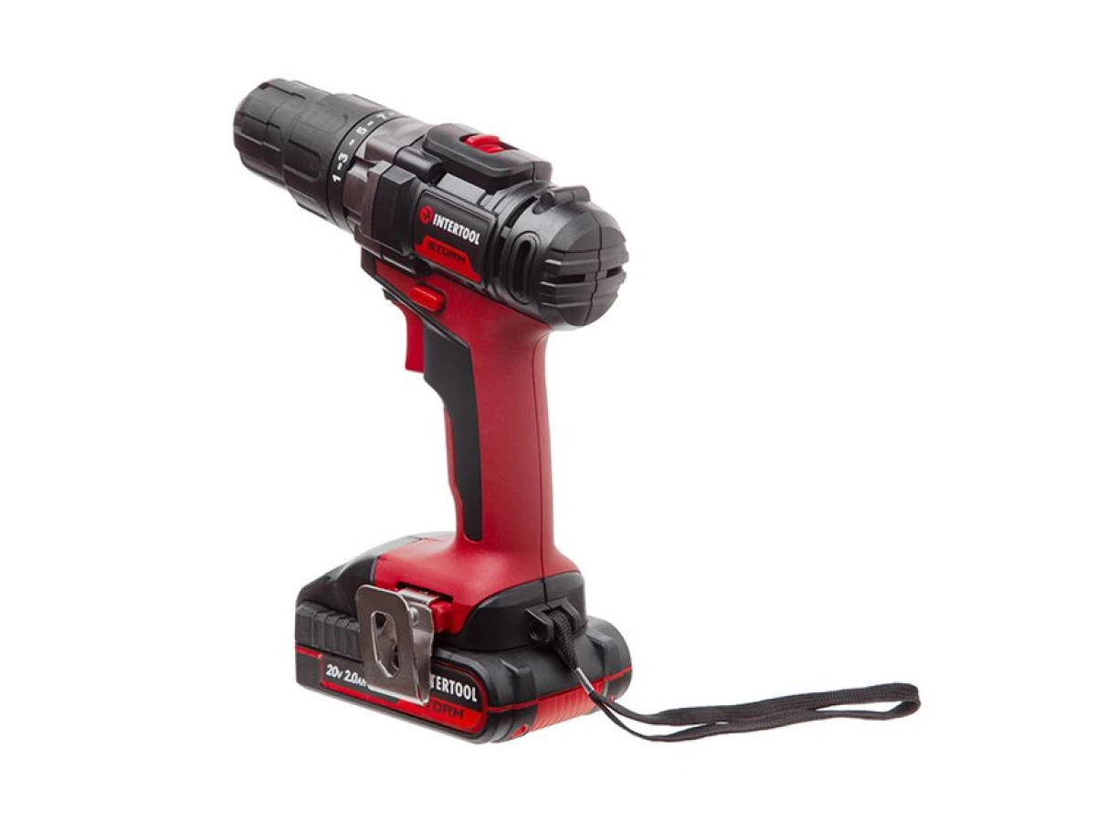 Дриль-шурупокрут акумуляторний 20 В, 35 Nm, 0-400/0-1500 об/хв, 0,8-10 мм, літій-іон, 2x2.0 Ач, ЗП, кейс INTERTOOL WT-0328 