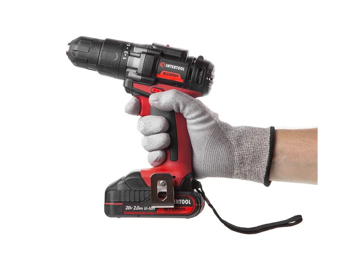 Дриль-шурупокрут акумуляторний 20 В, 35 Nm, 0-400/0-1500 об/хв, 0,8-10 мм, літій-іон, 2x2.0 Ач, ЗП, кейс INTERTOOL WT-0328 