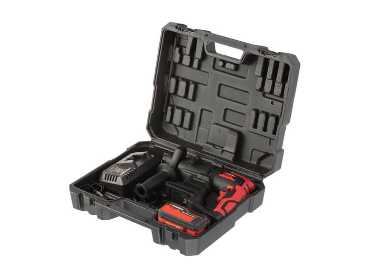 Перфоратор аккумуляторный с бесщеточным двигателем 20 В, 2 Дж, 0-1250 об/мин, 0-4800 уд/мин, SDS plus, Li-Ion, 4.0 Ач, ЗУ 4 А, кейс INTERTOOL WT-0370 