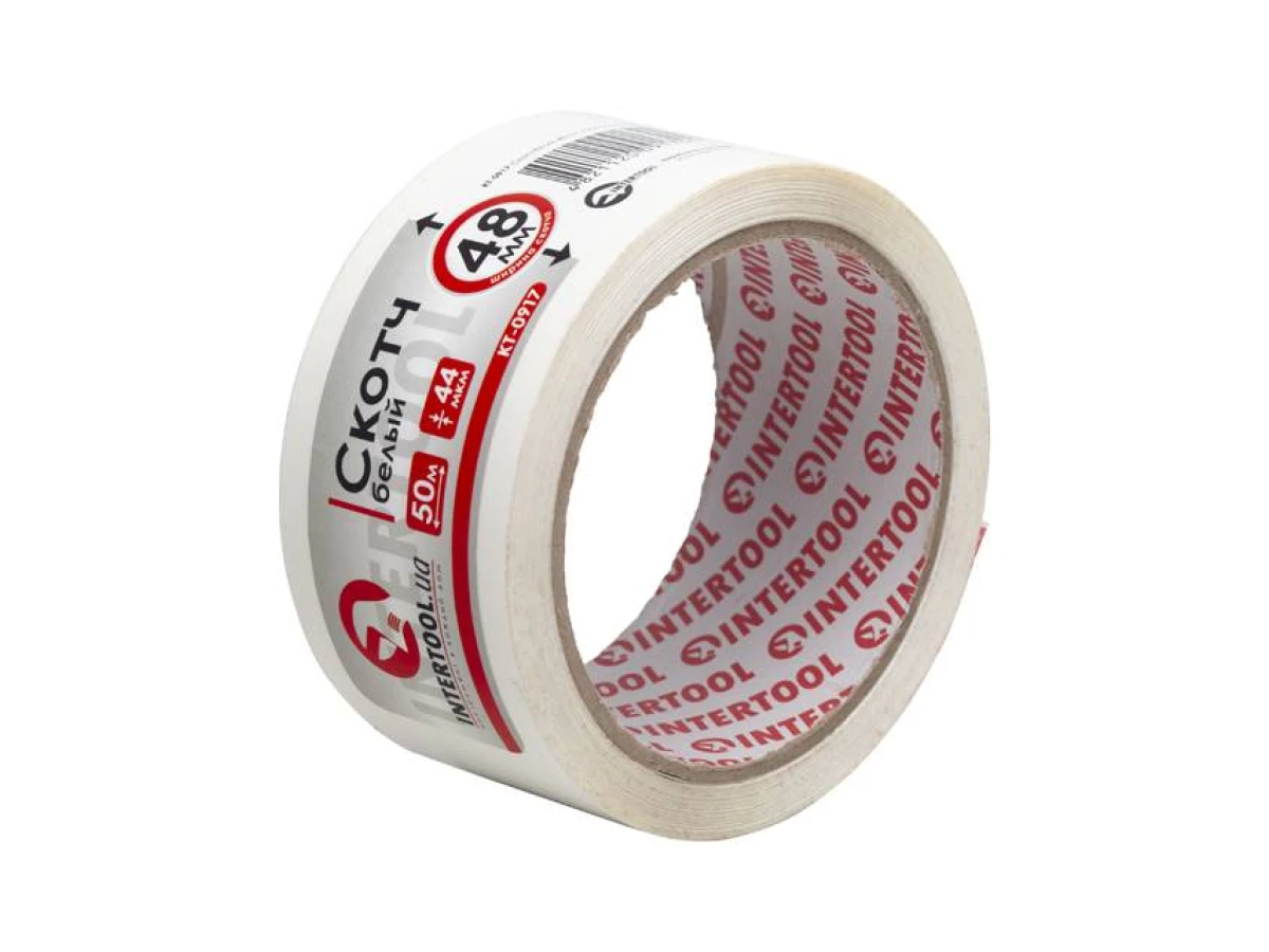 Скотч білий 48мм * 50м * 44 мкм INTERTOOL KT-0917 