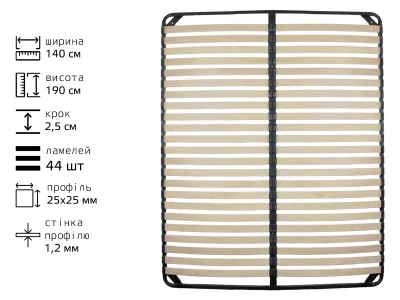 Каркас ламельний металевий 1400*1900  L44  T25*25  (2,5)