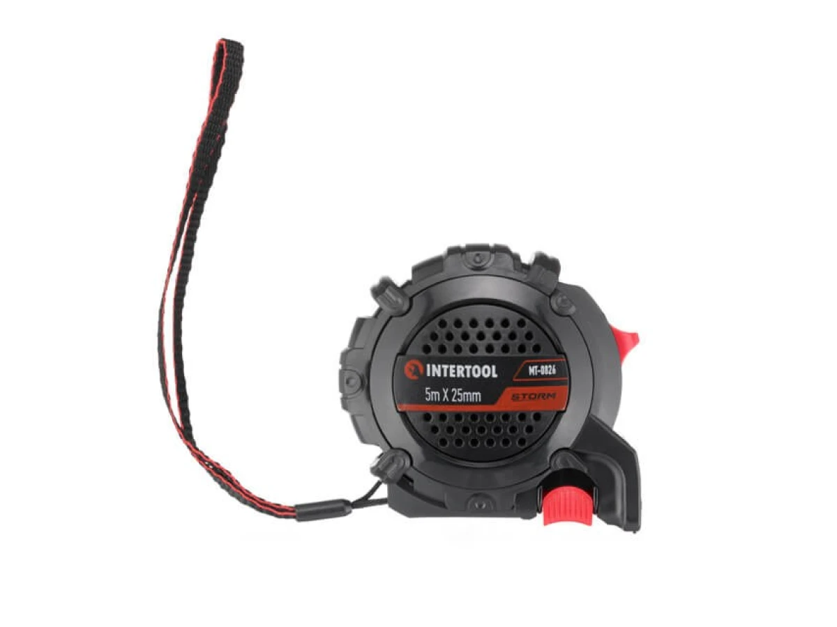 Рулетка з металевим полотном покритим нейлоном і магнітами на зачепі 5м * 25мм STORM INTERTOOL MT-0826 