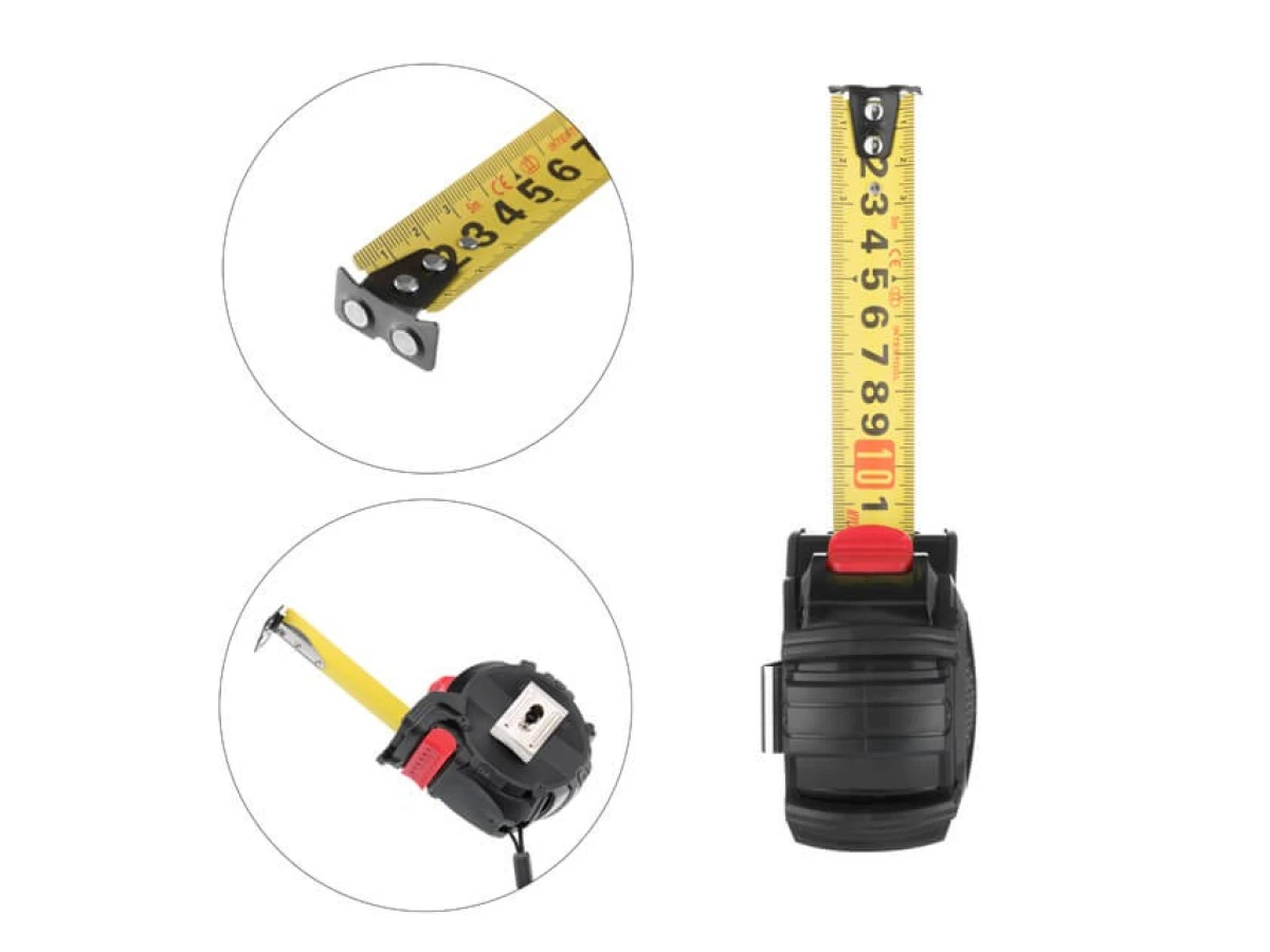 Рулетка з металевим полотном покритим нейлоном і магнітами на зачепі 5м * 25мм STORM INTERTOOL MT-0826 