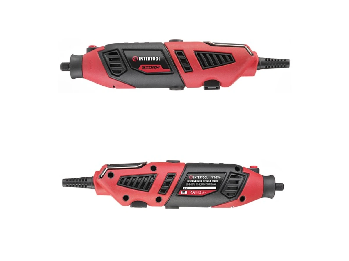 Шліфмашина пряма (гравер), 170 Вт, 8000-35000 об/хв, 120 од, кейс, стійка, гнучкий вал, насадка для фрезерування. INTERTOOL WT-0516 