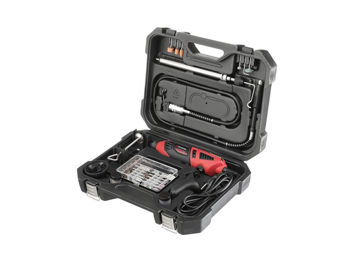 Шліфмашина пряма (гравер), 170 Вт, 8000-35000 об/хв, 120 од, кейс, стійка, гнучкий вал, насадка для фрезерування. INTERTOOL WT-0516 