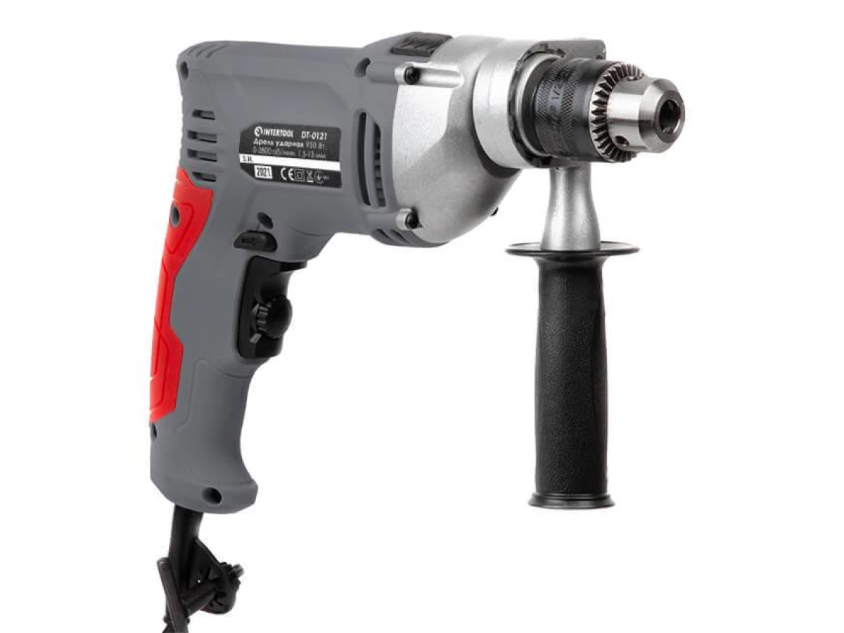 Дрель ударная 950Вт, 0-2800 об/мин, 1.5-13мм, реверс, металлический корпус редуктора INTERTOOL DT-0121 