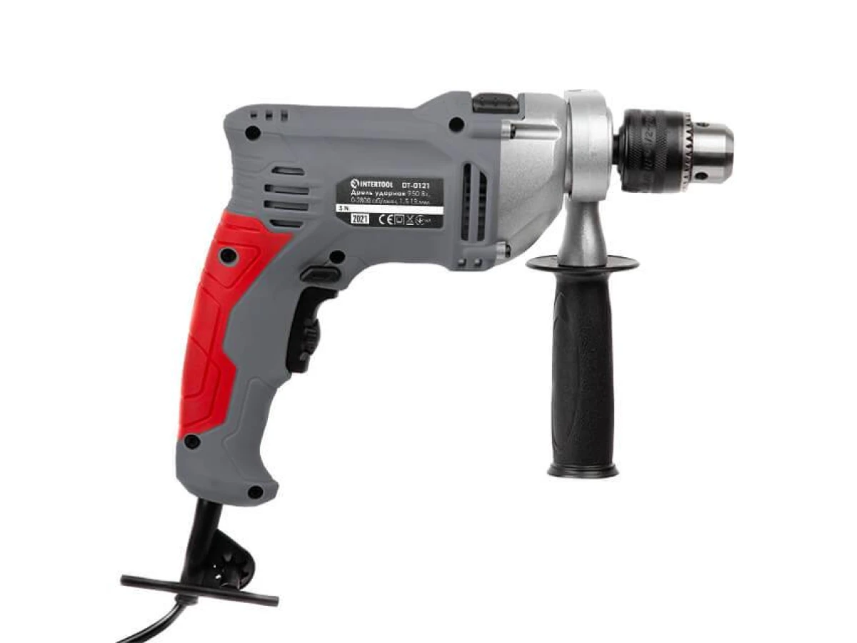 Дрель ударная 950Вт, 0-2800 об/мин, 1.5-13мм, реверс, металлический корпус редуктора INTERTOOL DT-0121 