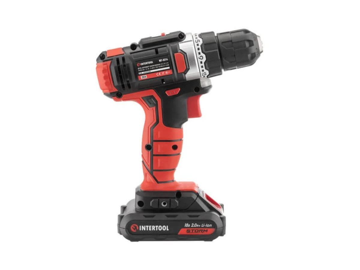 Дриль-шурупокрут акумуляторний Li-Ion 18 В, 25 Nm, 0-400/0-1500 об/хв., 2*2.0 Аг INTERTOOL WT-0314 