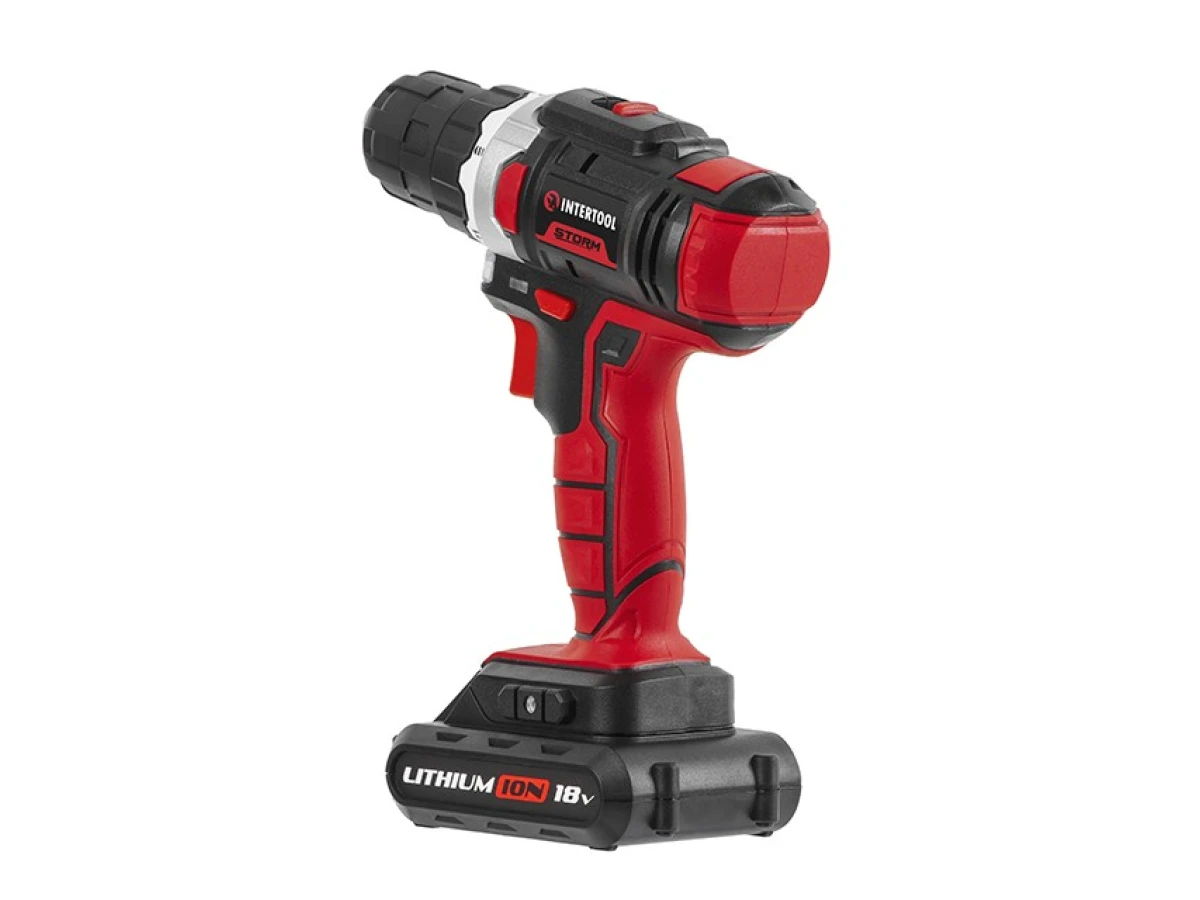 Дриль-шурупокрут акумуляторний Li-Ion 18 В, 25 Nm, 0-400/0-1500 об/хв., 1,3 Аг INTERTOOL WT-0313 