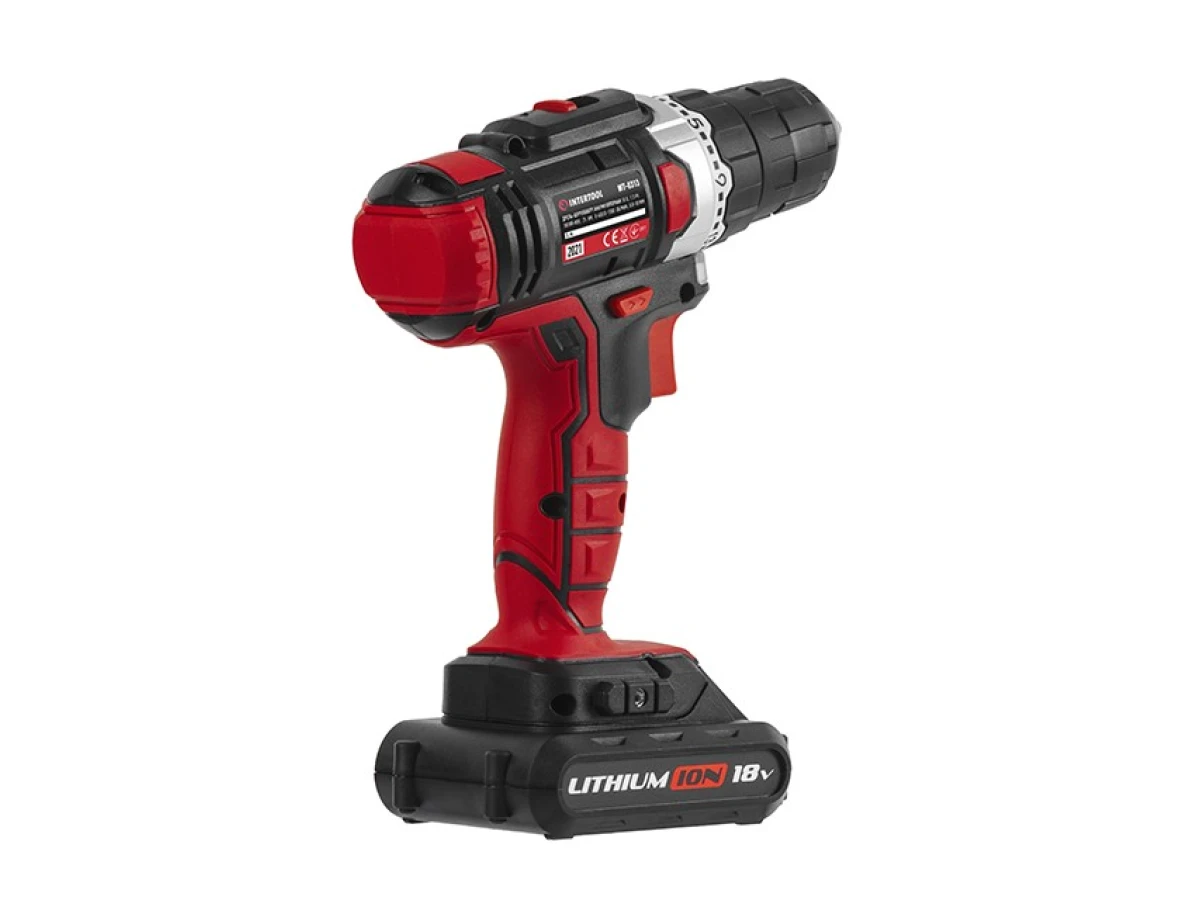 Дриль-шурупокрут акумуляторний Li-Ion 18 В, 25 Nm, 0-400/0-1500 об/хв., 1,3 Аг INTERTOOL WT-0313 