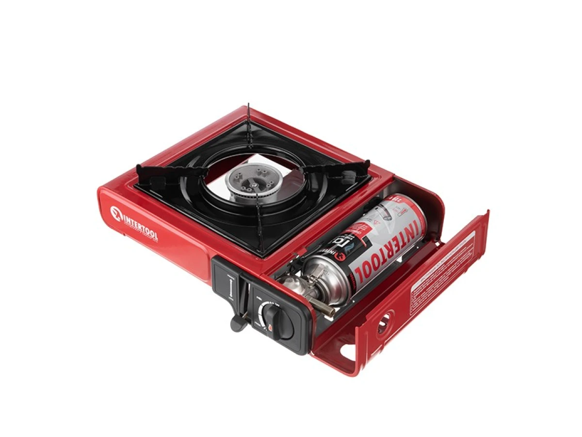 Плита газовая одноконфорочная, пьезоподжиг, под газовые баллоны бутан и пропан-бутан INTERTOOL GS-0001 