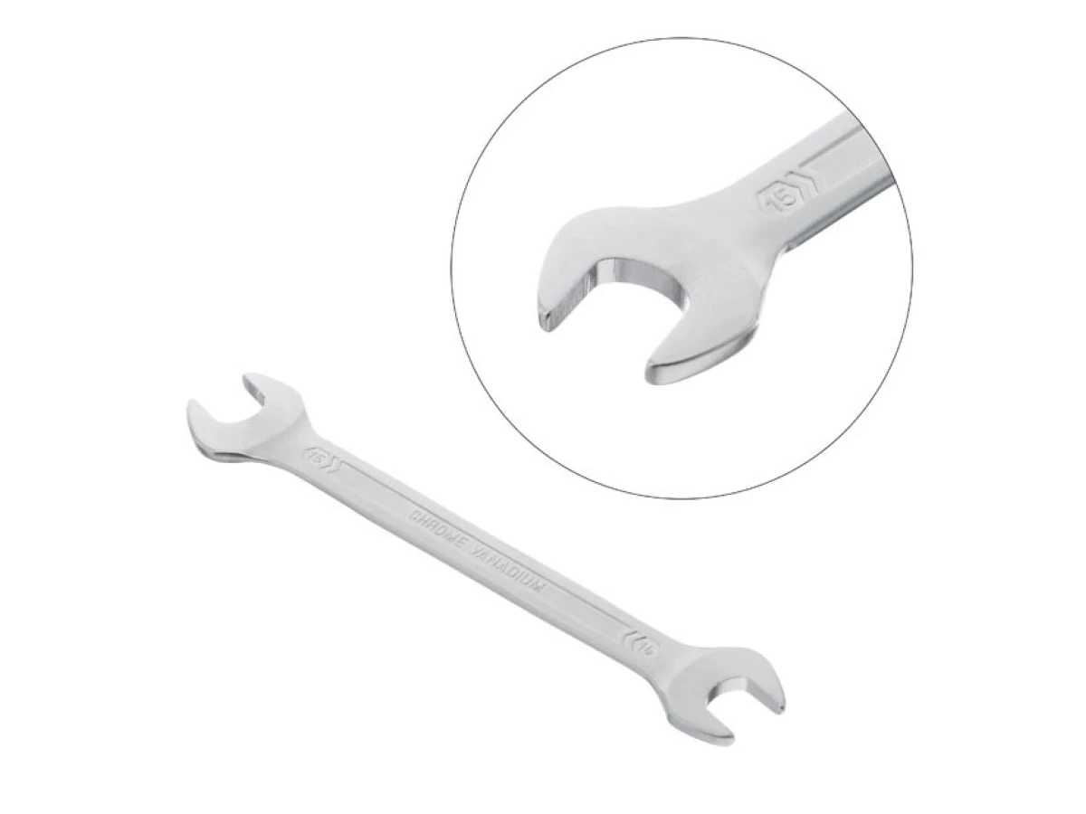 Ключ рожковый 14-15 мм Cr-V, покрытие сатин-хром; PROF DIN3113 INTERTOOL XT-1114 