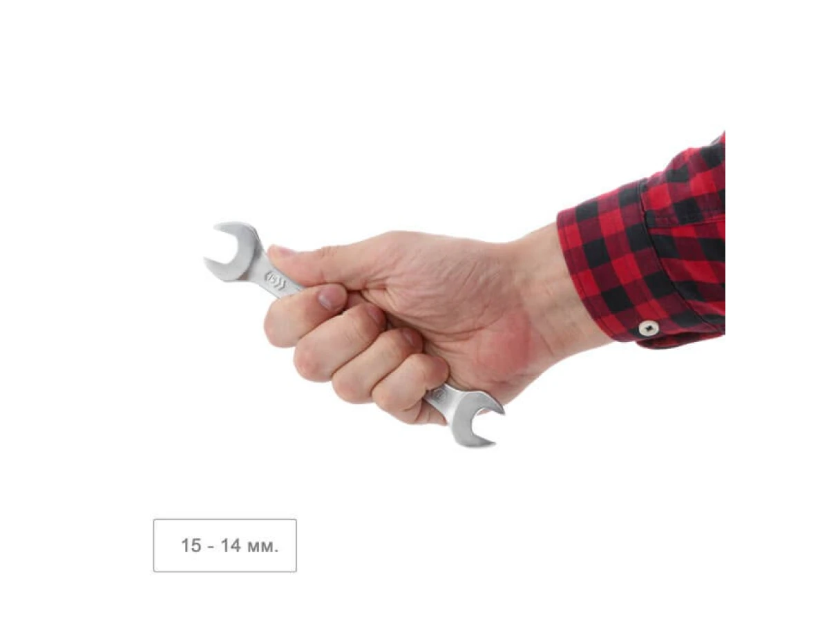 Ключ рожковый 14-15 мм Cr-V, покрытие сатин-хром; PROF DIN3113 INTERTOOL XT-1114 