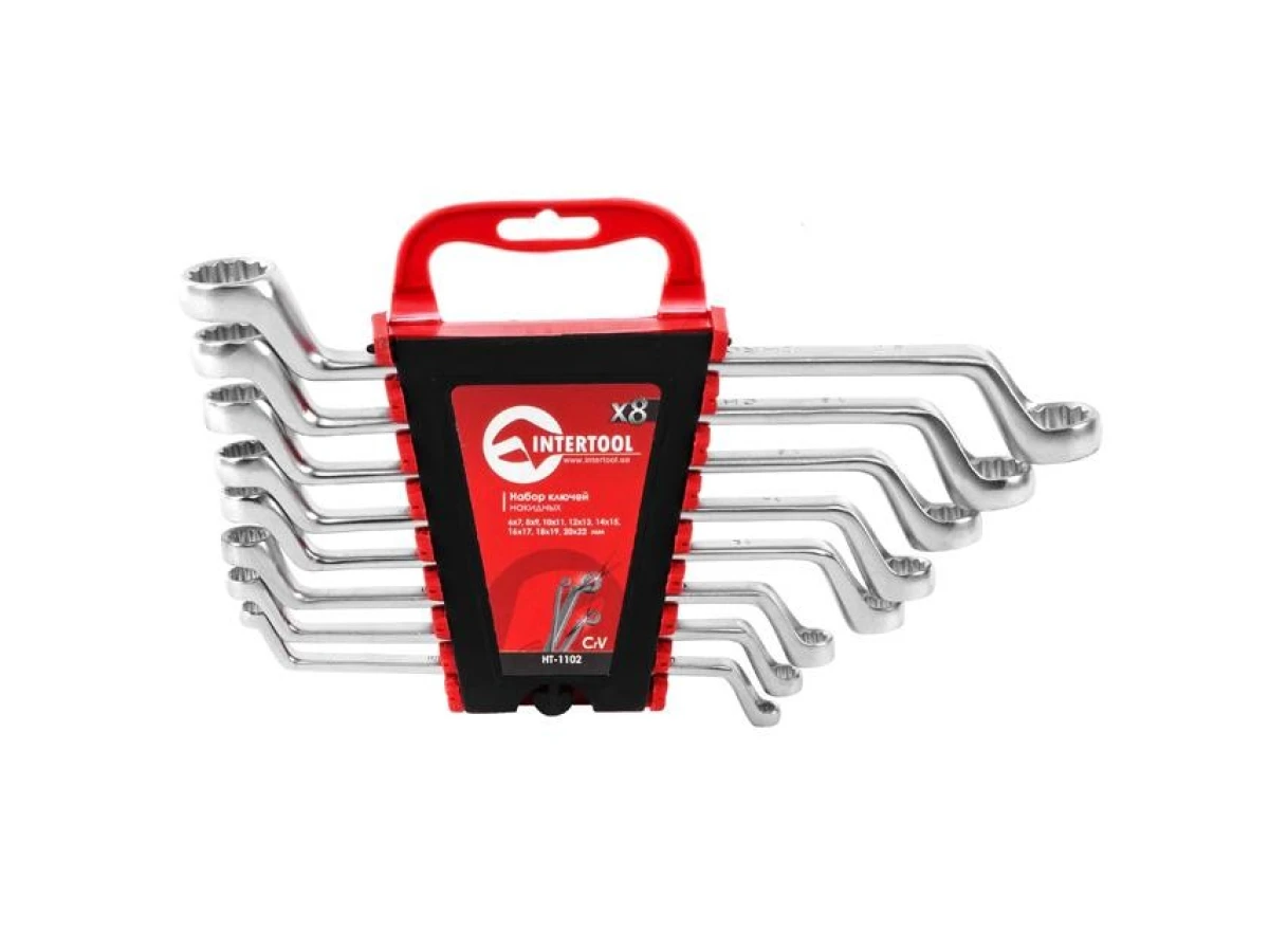 Набір ключів накидних 8 шт, 6-22 мм CrV INTERTOOL HT-1102 