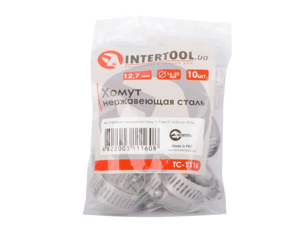 Хомут нержавіюча сталь 12,7 мм, D - 16-25 мм INTERTOOL TC-1116 