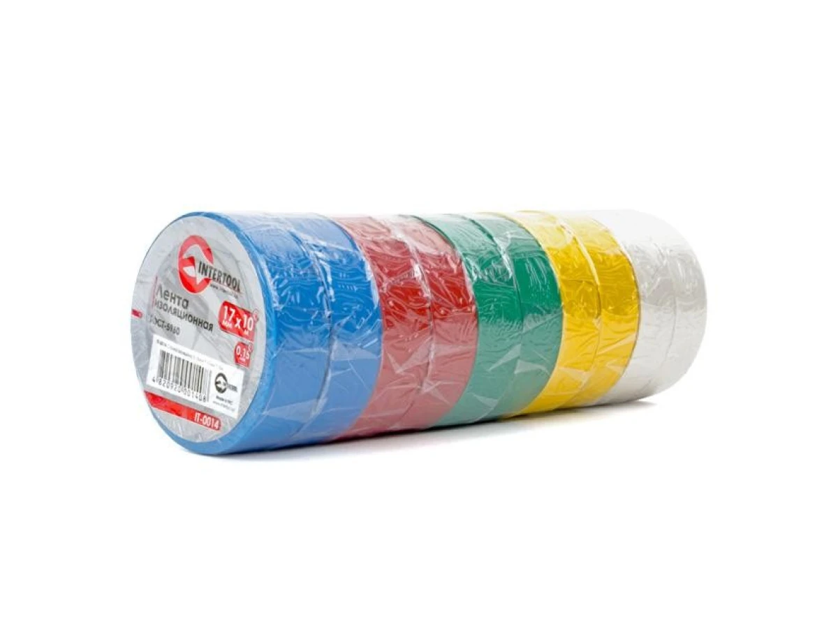 Стрічка ізоляційна, 17 мм * 10 м * 0,15 мм, кольорова (уп. 10 шт) INTERTOOL IT-0014 