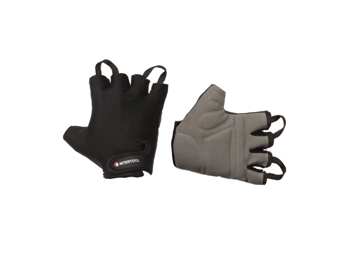 Перчатка без пальцев, экокожа "amara", защитные вставки на ладони, вставки из лайкры на тыльной стороне ладони, фиксация ремешком на липучке INTERTOOL SP-0146 