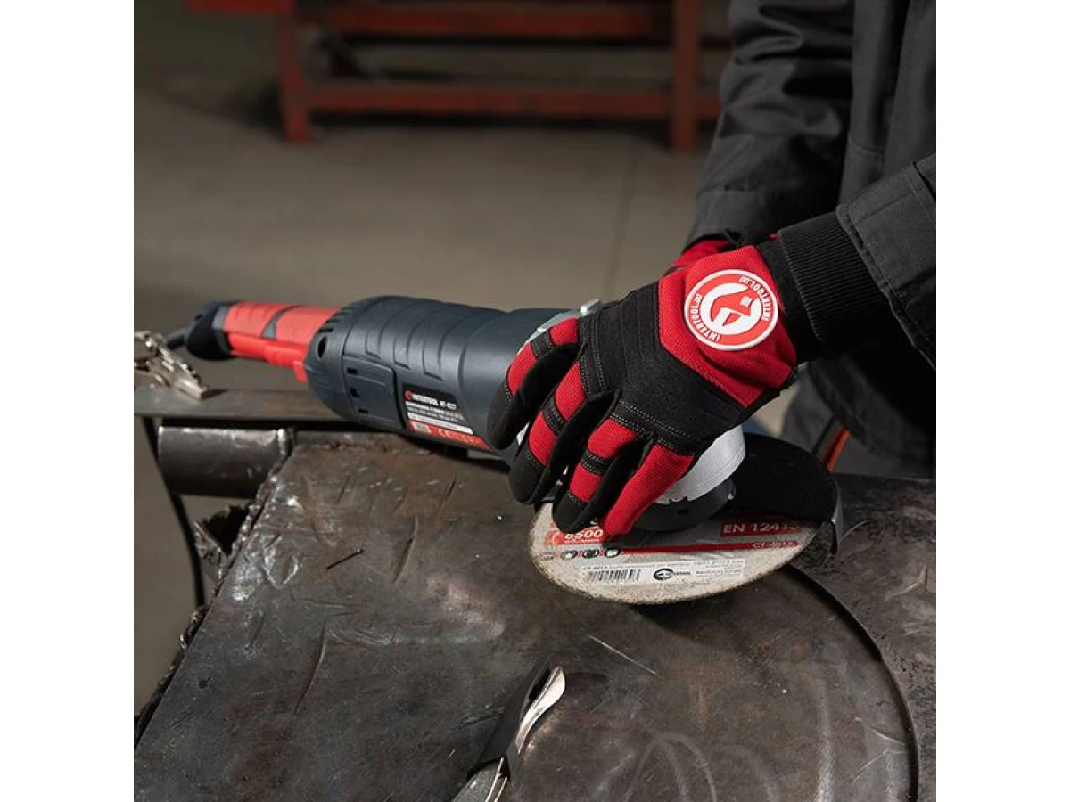 Перчатка Microfiber тканевая красная с черными вставками спандекса на ладони утолщенное неопреном 10" INTERTOOL SP-0143 