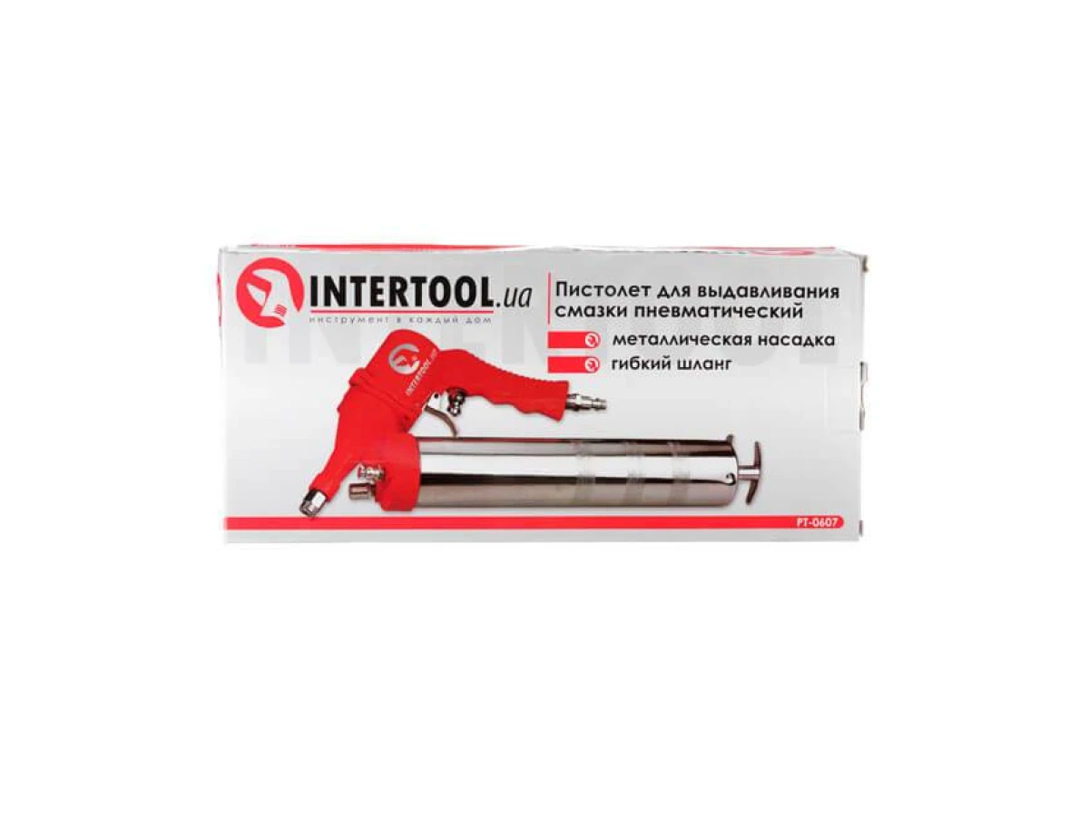 Пістолет для видавлювання змазки пневматичний + дві насадки INTERTOOL PT-0607 