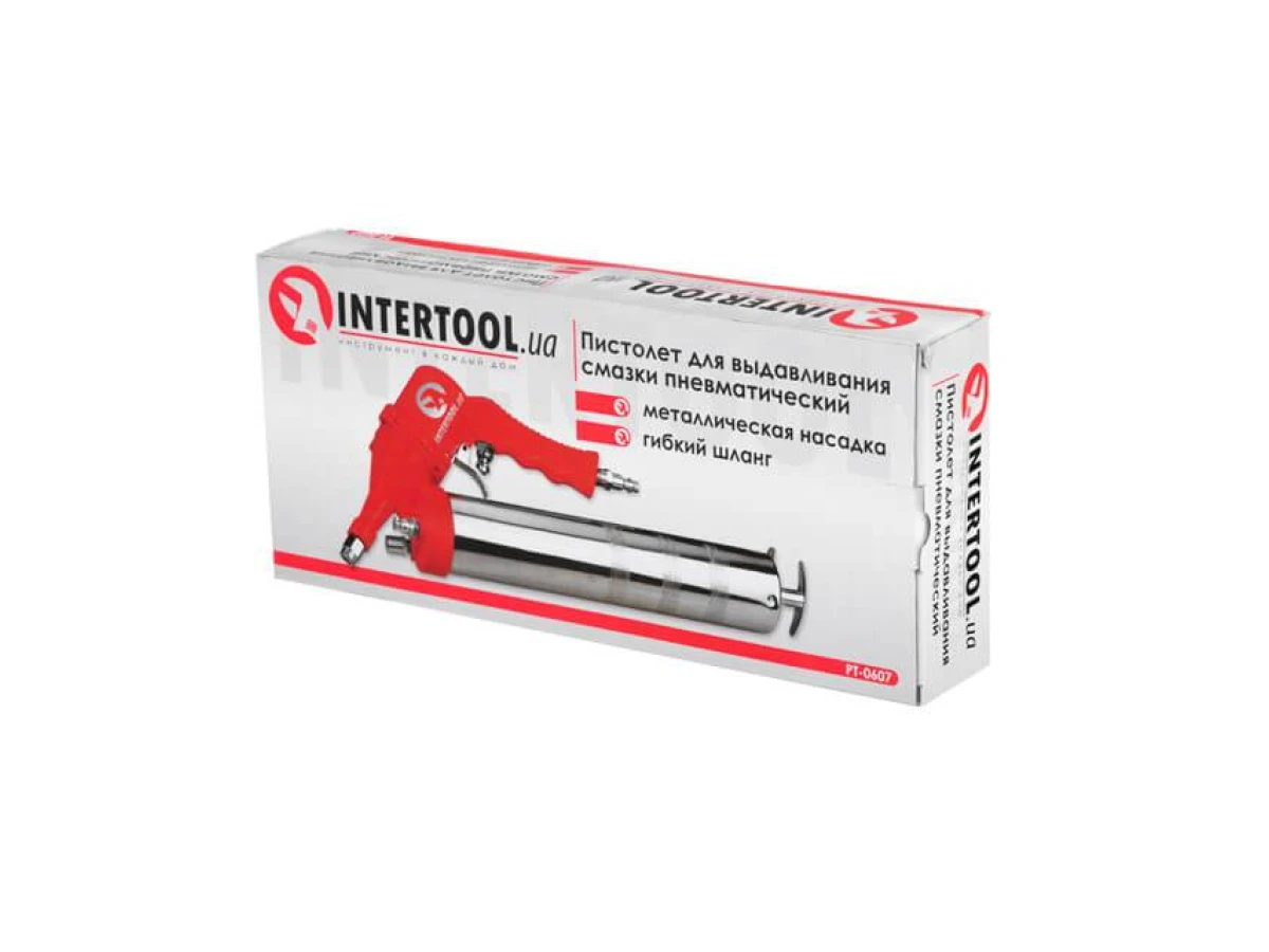 Пістолет для видавлювання змазки пневматичний + дві насадки INTERTOOL PT-0607 