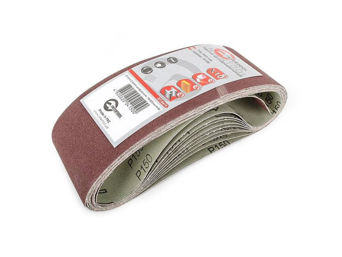 Стрічка шліфувальна 75 x 533мм, зерно 150 уп.10шт. INTERTOOL BT-0415 