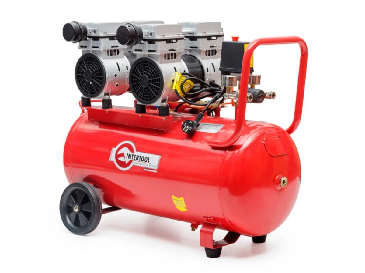 Компресор 50 л, 2x0.75, 220 В, 8aтм, 270 л/хвил, малошумний, безмасляний, 4 циліндри INTERTOOL PT-0023 