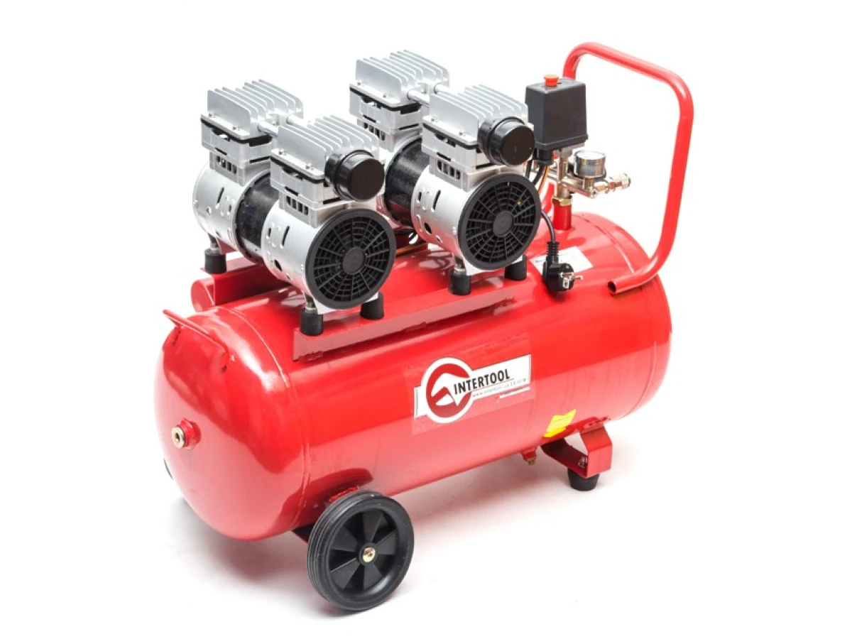 Компресор 50 л, 2x0.75, 220 В, 8aтм, 270 л/хвил, малошумний, безмасляний, 4 циліндри INTERTOOL PT-0023 