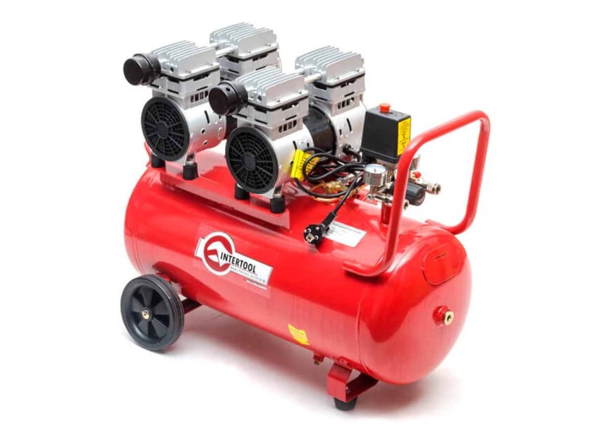 Компресор 50 л, 2x0.75, 220 В, 8aтм, 270 л/хвил, малошумний, безмасляний, 4 циліндри INTERTOOL PT-0023 