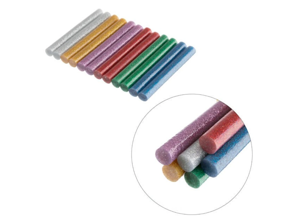 Комплект кольорових перламутрових клейових стрижнів 11.2 мм * 100 мм, 12 шт INTERTOOL RT-1029 