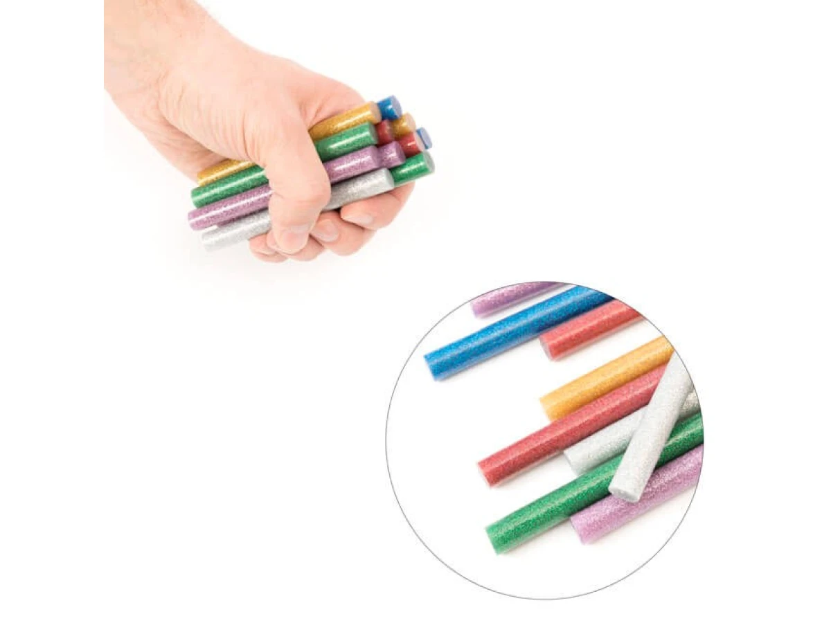 Комплект кольорових перламутрових клейових стрижнів 11.2 мм * 100 мм, 12 шт INTERTOOL RT-1029 