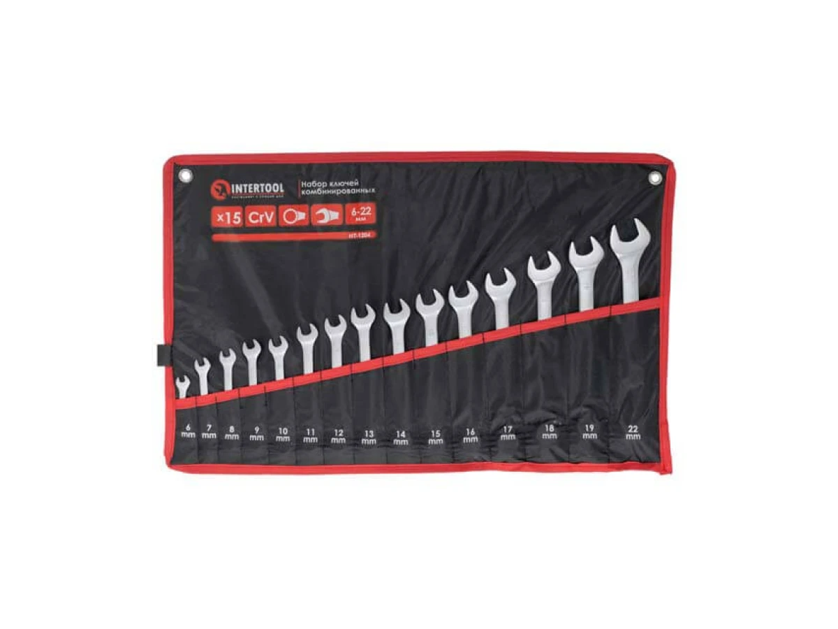 Набір ключів комбінованих 15 шт, 6-19, 22 мм CrV INTERTOOL HT-1204 