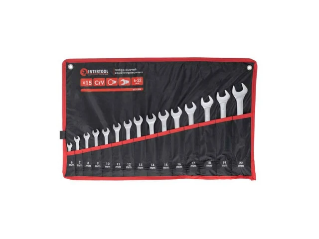 Набір ключів комбінованих 15 шт, 6-19, 22 мм CrV INTERTOOL HT-1204 