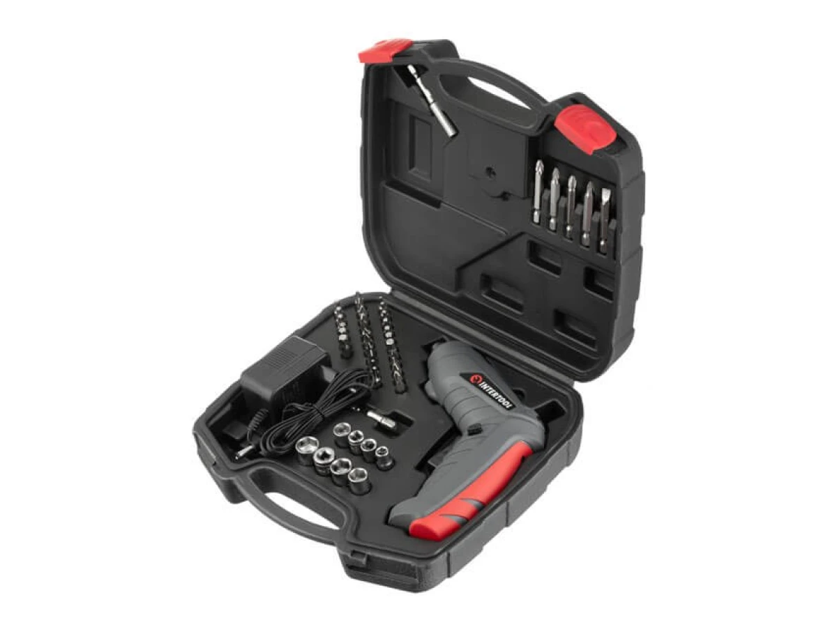 Отвертка аккумуляторная 3.6V, NiCd, поворотная рукоятка, кейс+насадки INTERTOOL DT-0302 