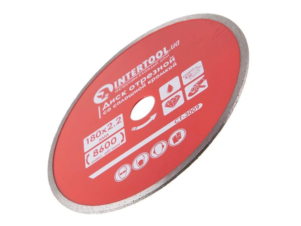 Диск відрізний алмазний по плитці, з суцільною крайкою, 180мм, 22-24% INTERTOOL CT-3009 