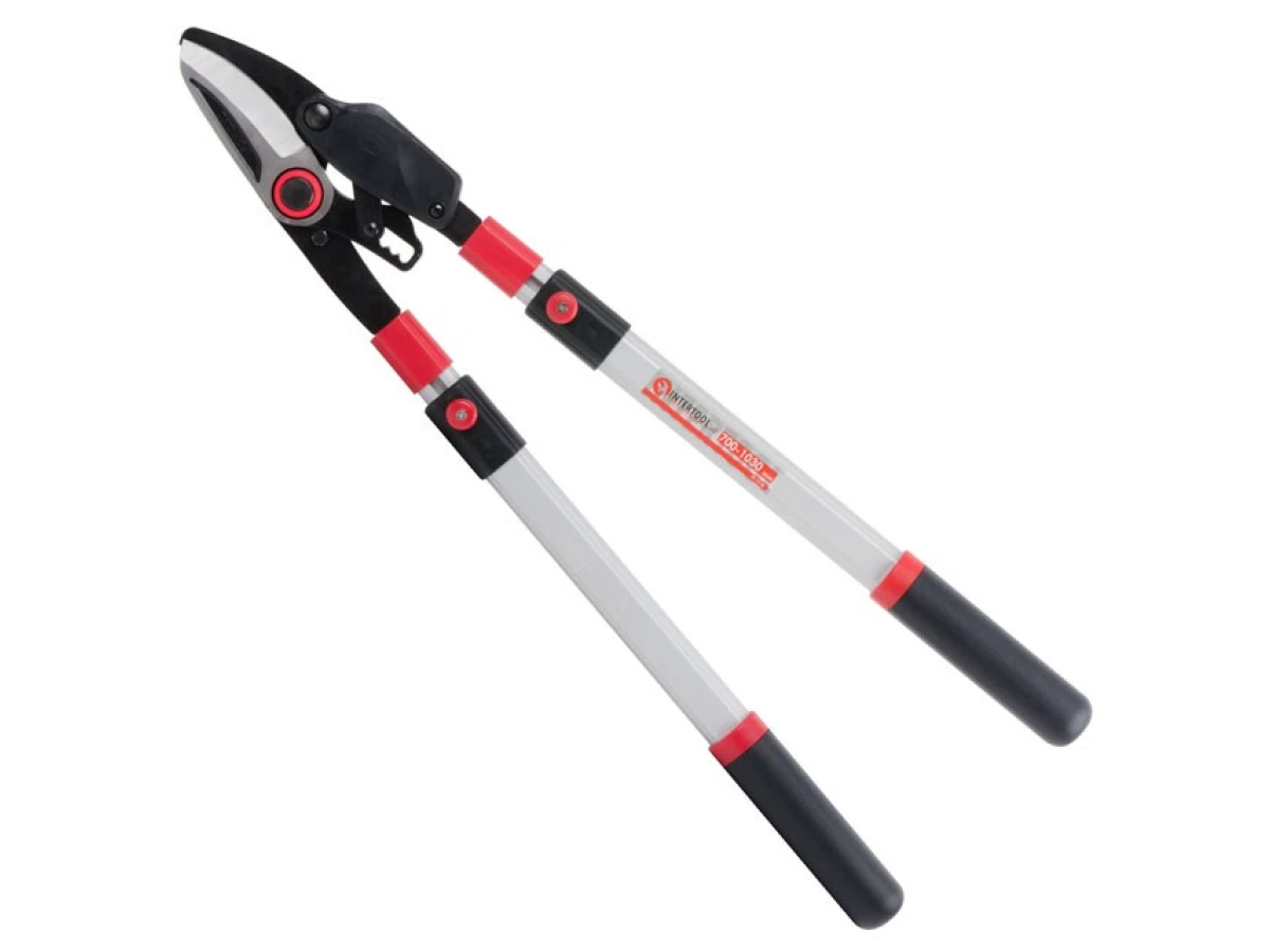 Сучкоріз садовий для обрізання гілок з храповим механізмом, з телескопічними ручками 700-1030 мм INTERTOOL FT-1118 