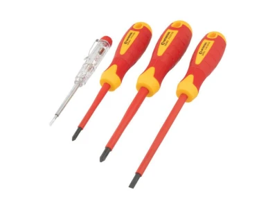 Набір ізольованих викруток з викруткою-індикатором, 4 од VDE (SL1.0 * 5.5 * 125мм, PH1 * 80мм, PH2 * 100мм, викрутка індикатор.), STORM INTERTOOL VT-3604