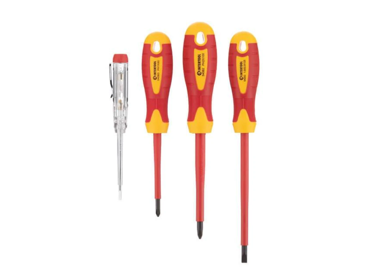 Набір ізольованих викруток з викруткою-індикатором, 4 од VDE (SL1.0 * 5.5 * 125мм, PH1 * 80мм, PH2 * 100мм, викрутка індикатор.), STORM INTERTOOL VT-3604 