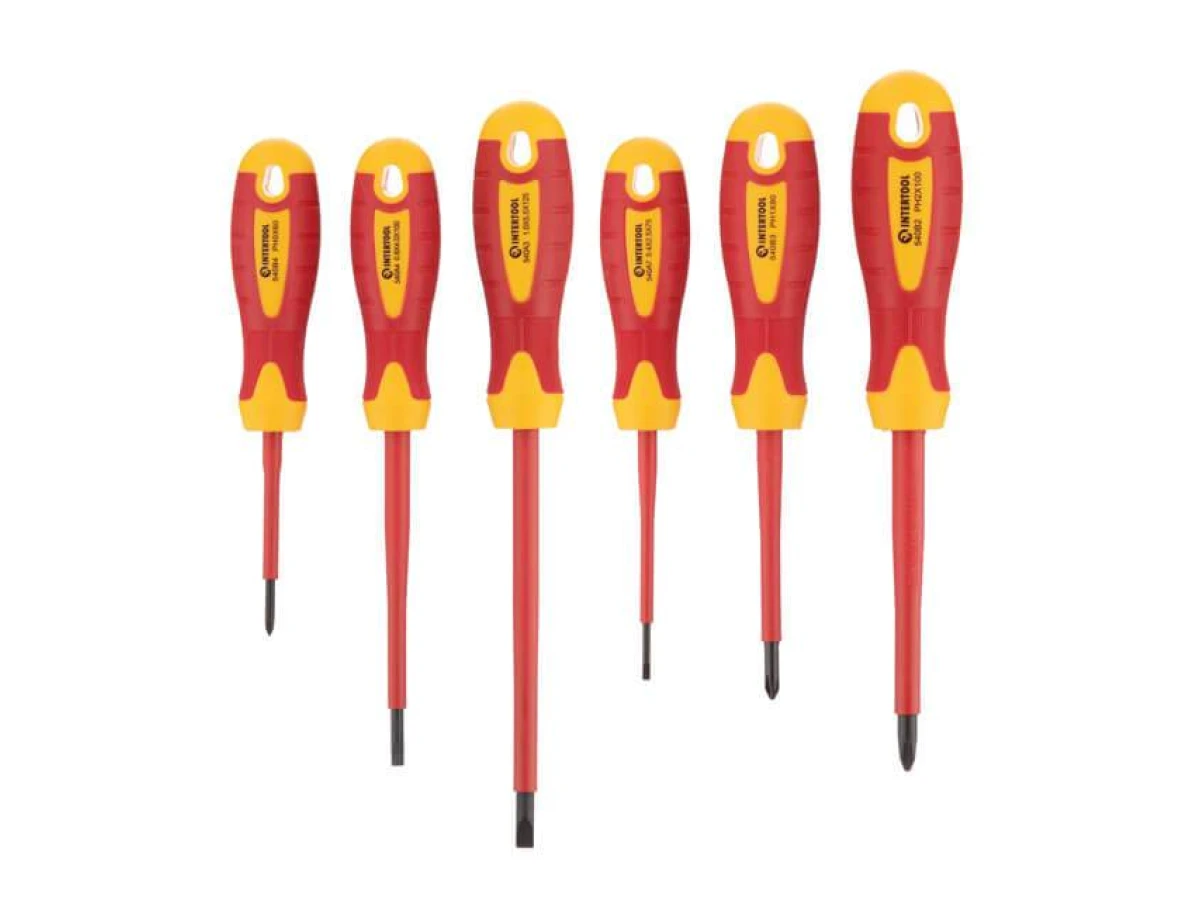 Набір ізольованих викруток 6 од VDE (SL0.4 * 2.5 * 75мм, SL0.8 * 4.0 * 100мм, SL1.0 * 5.5 * 125мм, PH0 * 60мм, PH1 * 80мм, PH2 * 100мм), STORM INTERTOOL VT-3606 