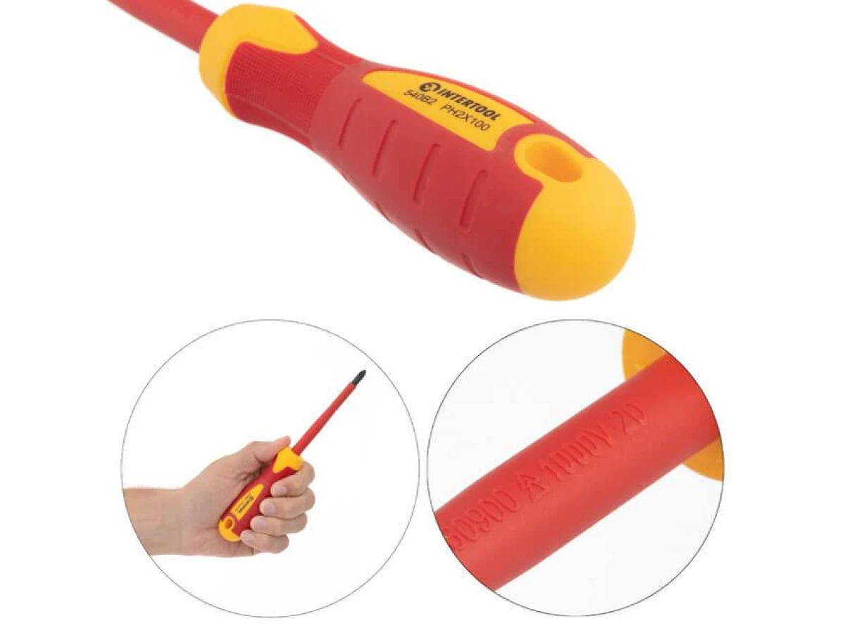 Набір ізольованих викруток 6 од VDE (SL0.4 * 2.5 * 75мм, SL0.8 * 4.0 * 100мм, SL1.0 * 5.5 * 125мм, PH0 * 60мм, PH1 * 80мм, PH2 * 100мм), STORM INTERTOOL VT-3606 
