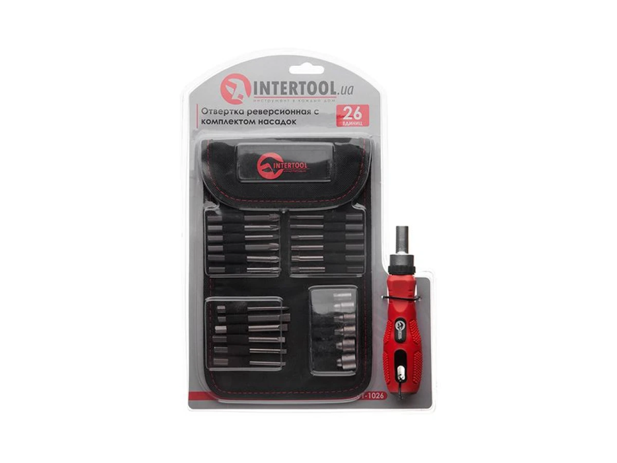 Викрутка реверсивна з комплектом насадок 26 од. INTERTOOL VT-1026 