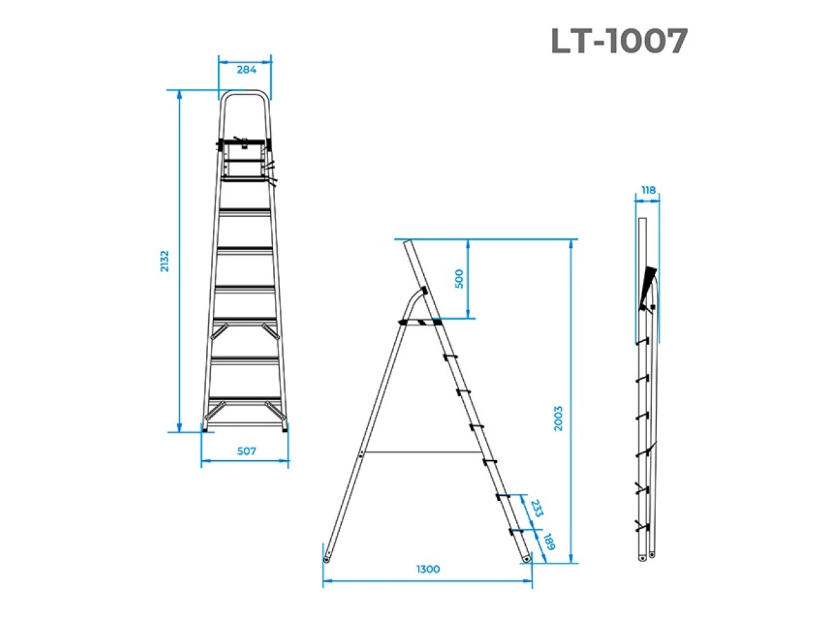 Стремянка алюминиевая 7 ступеней, высота до платформы 1500 мм INTERTOOL LT-1007 