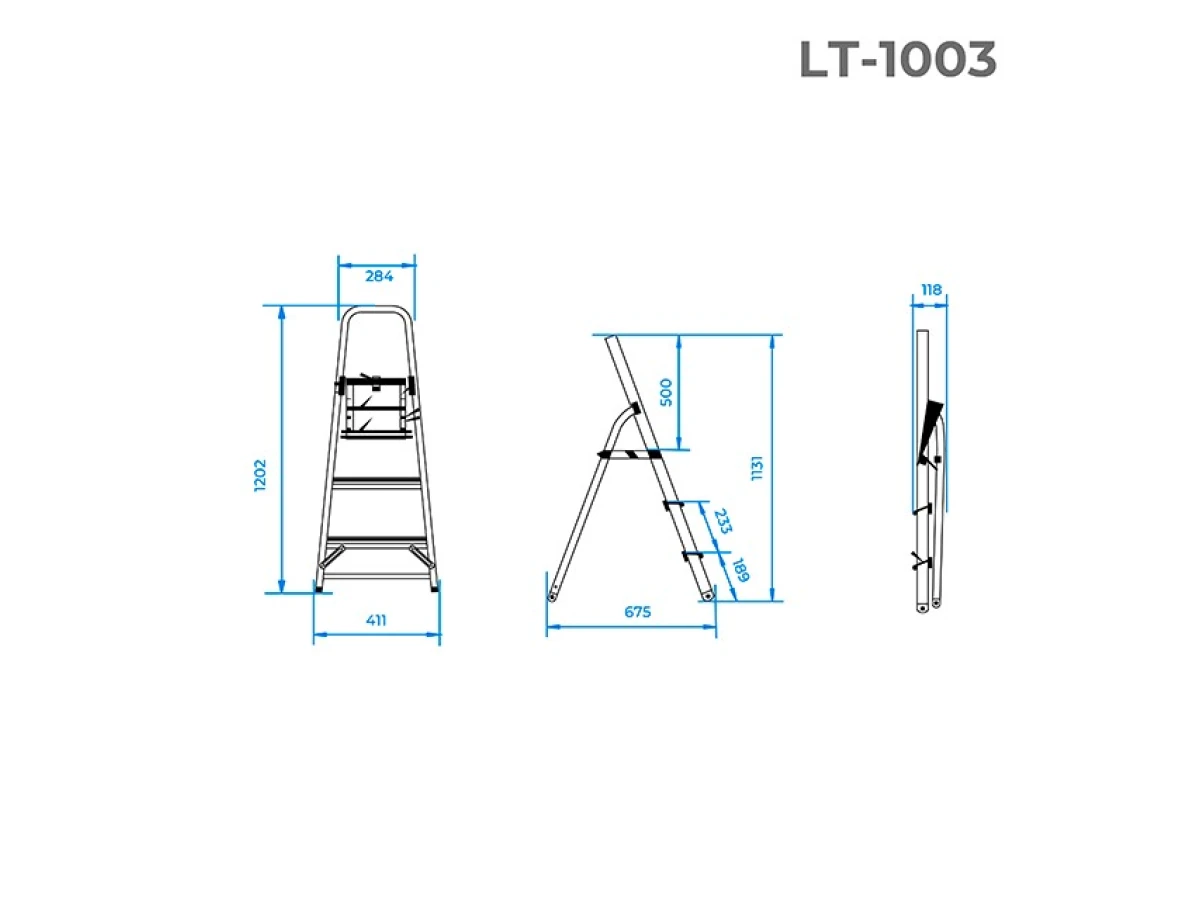 Стремянка алюминиевая, 3 ступени, высота до платформы 630 мм INTERTOOL LT-1003 