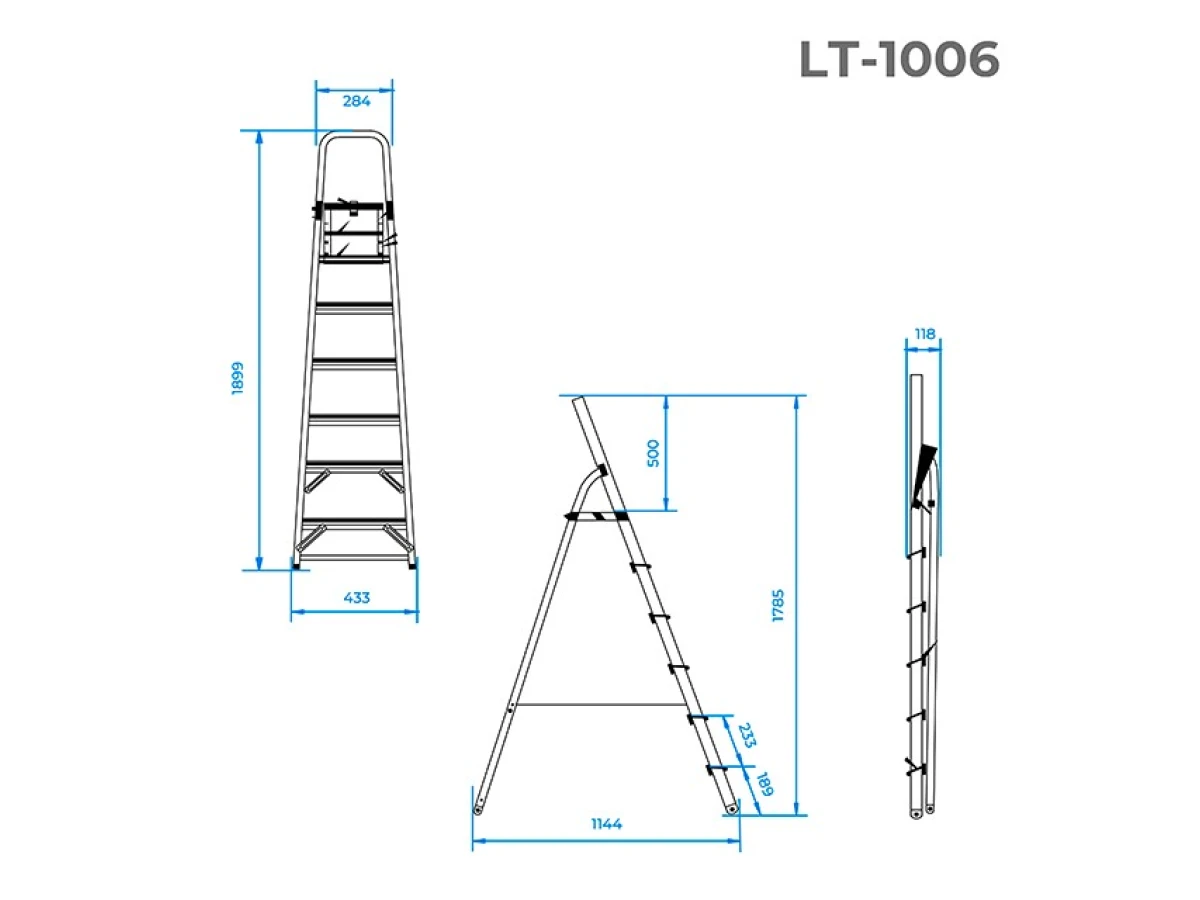 Стремянка алюминиевая 6 ступеней, высота до платформы 1280 мм INTERTOOL LT-1006 